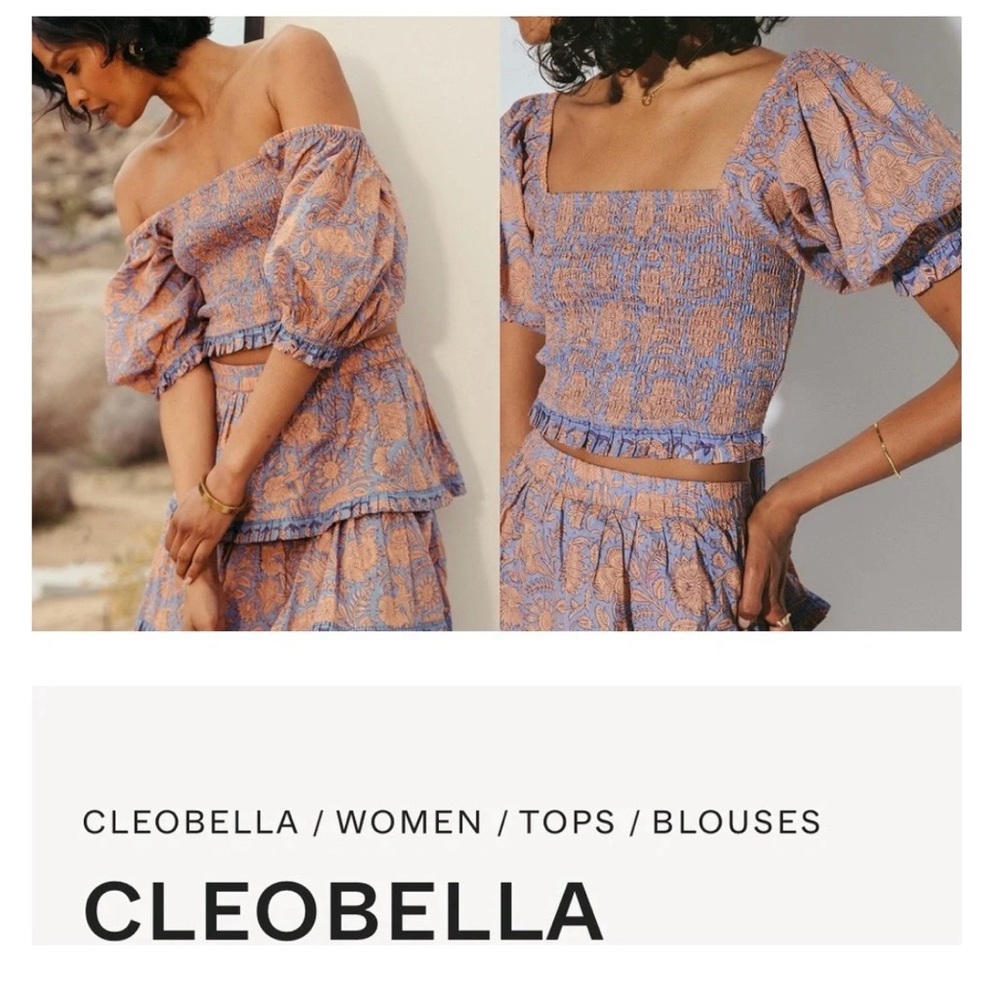 Cleobella Lavender and Peach Paisley Smocked Puff Sleeve Top